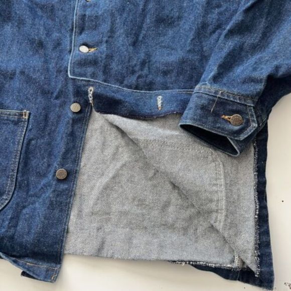 VINTAGE EARLY PRISON BLUES DENIM POCKETED CHORE JACKET COAT MADE IN USA XL RARE - Picture 5 of 9